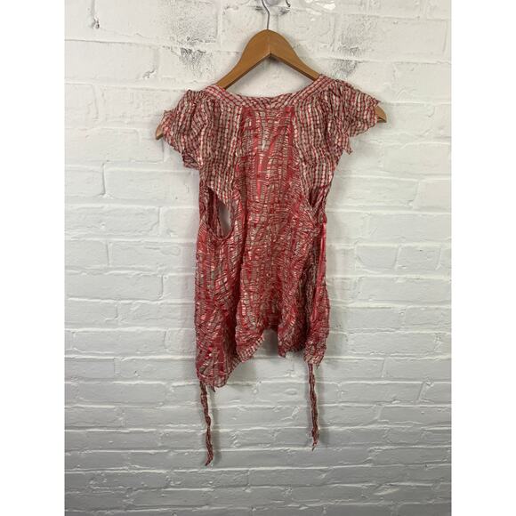 BCBGMaxazria Women's Silk Flutter Sleeve Wrap Blouse Red/White Size XS - Picture 3 of 6